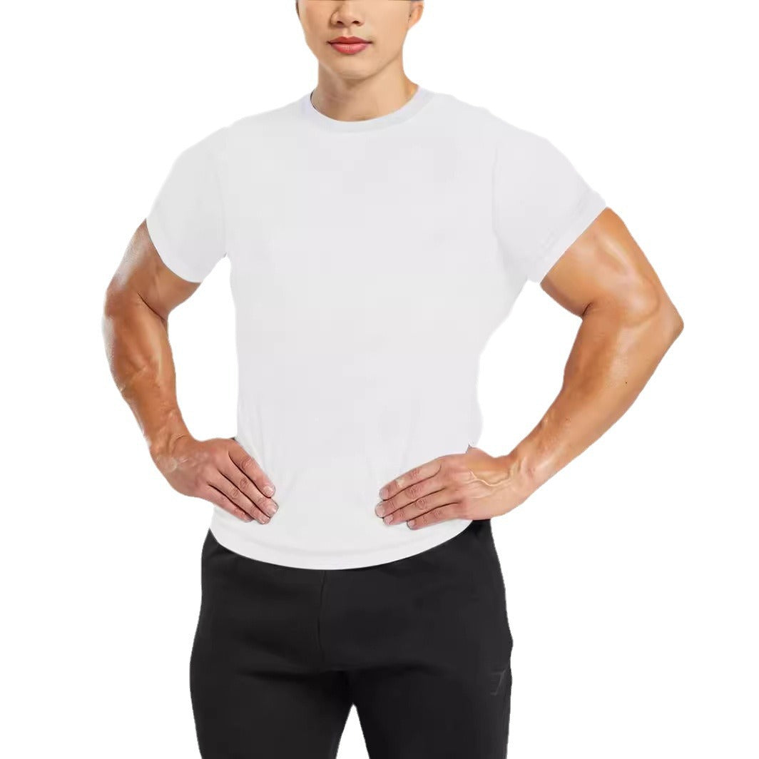Men's slim fit round neck performance shirt with elastic side wedge and flat seams StylebySassy