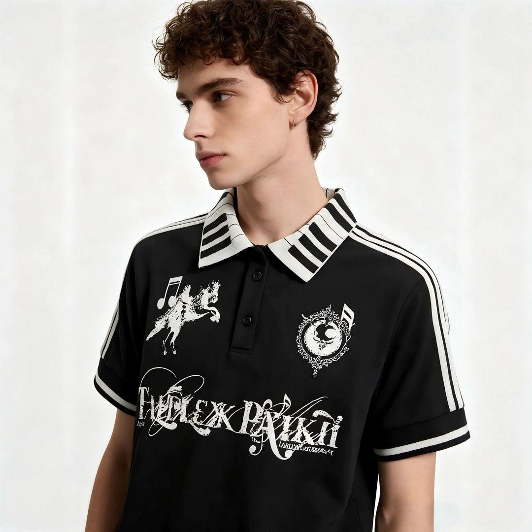 Women's polo shirt with creative print and striped pattern StylebySassy