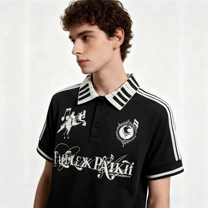 Women's polo shirt with creative print and striped pattern StylebySassy