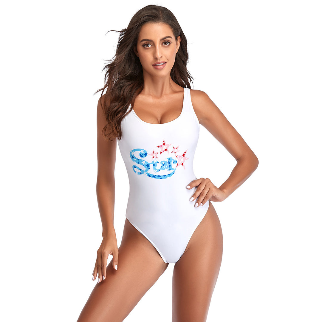 Women's Sporty One-Piece Swimsuit with Fashionable Star Design StylebySassy