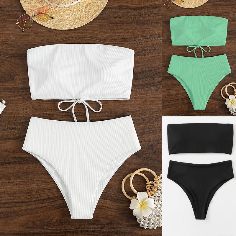 Women's bandeau bikini set with high waist and textured fabric StylebySassy
