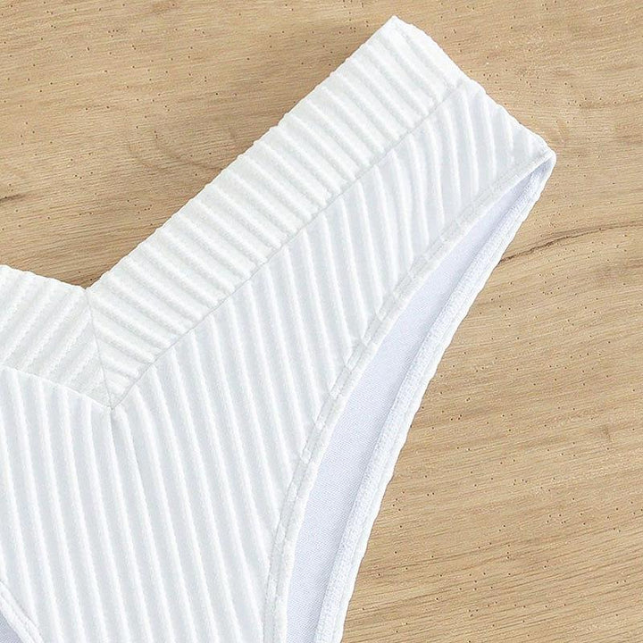 Women's bikini briefs with fashionable V-neckline and sophisticated stripe pattern StylebySassy