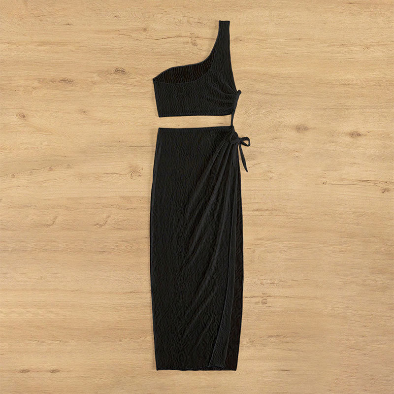 Women's asymmetrical crop top with casual midi skirt StylebySassy
