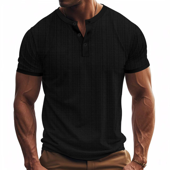 Men's nano band collar henley with fine mesh structure and slim fit StylebySassy