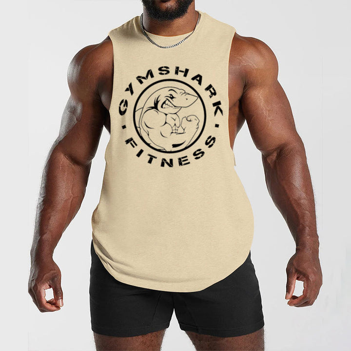 Men's sleeveless muscle shirt with extra deep arm openings and large logo print StylebySassy