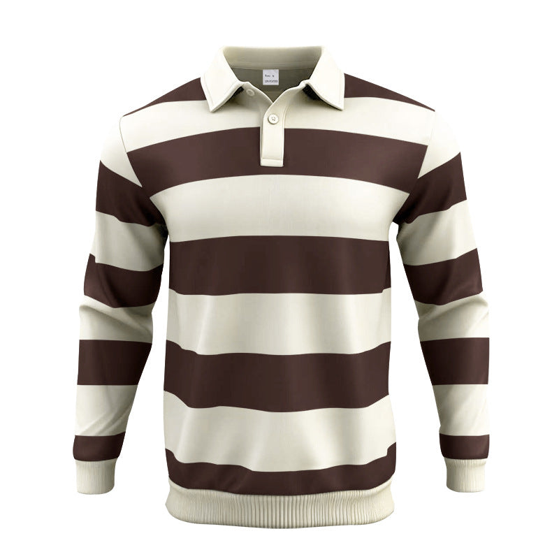 Men's striped rugby polo shirt made of cotton blend with short button placket and ribbed cuffs StylebySassy