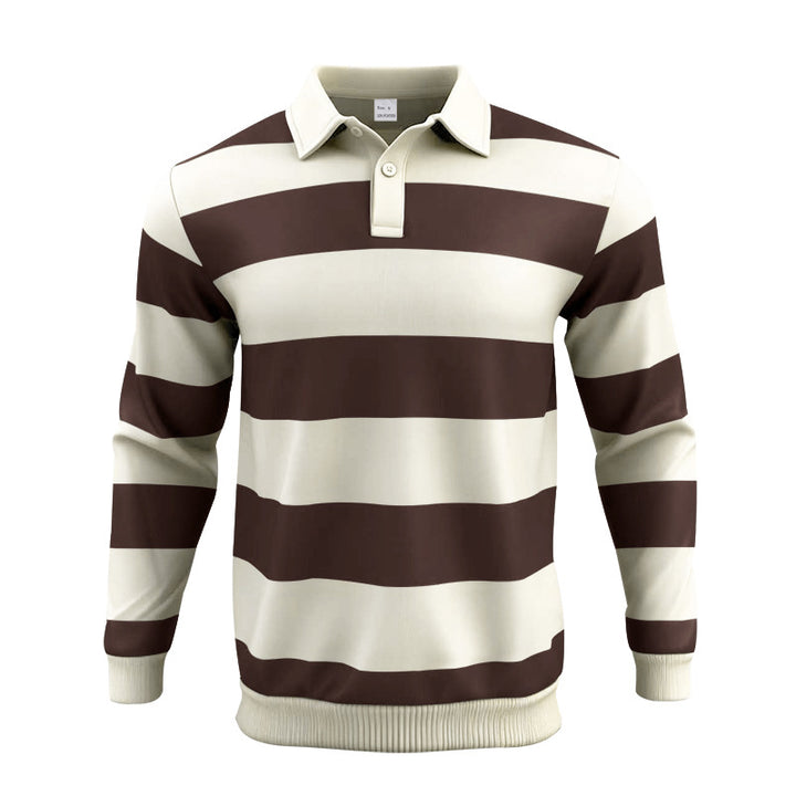 Men's striped rugby polo shirt made of cotton blend with short button placket and ribbed cuffs StylebySassy