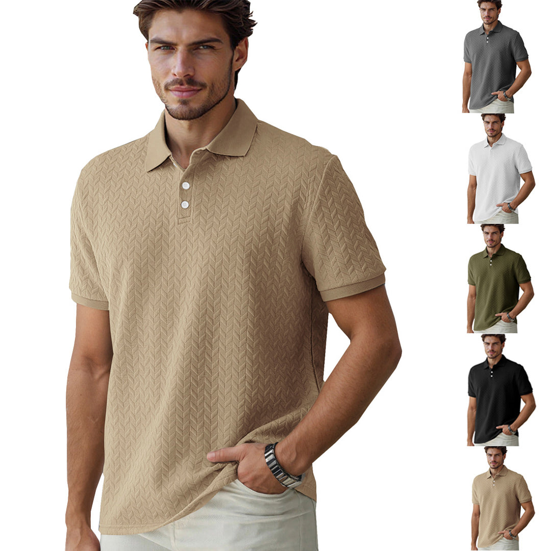 Men's finely woven polo shirt with chevron relief structure and short button placket StylebySassy