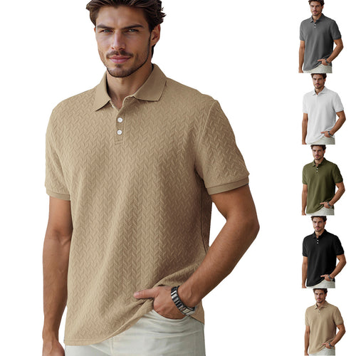Men's finely woven polo shirt with chevron relief structure and short button placket StylebySassy