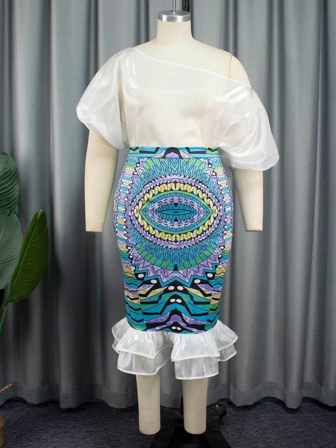 Women Elegant Dress with Asymmetric Design and Colorful Print StylebySassy