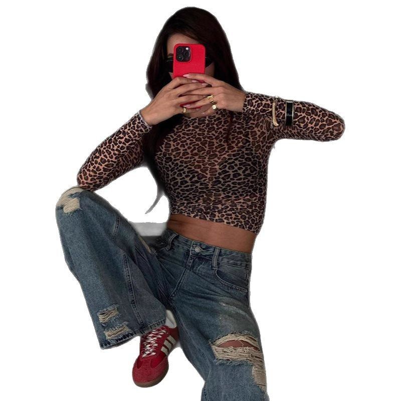 Women’s Stylish, figure-hugging Long Sleeve Crop Top with Leopard Print StylebySassy