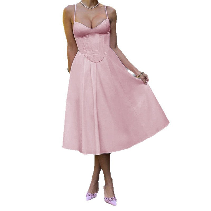 Women's midi dress with heart-shaped neckline and flared skirt StylebySassy