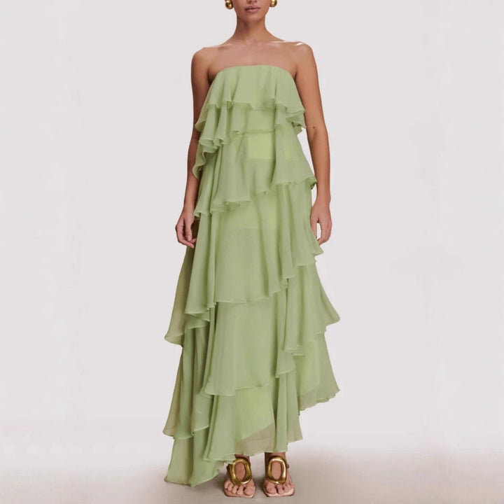 Women Long Ruffle Summer Dress with Gathered Details StylebySassy