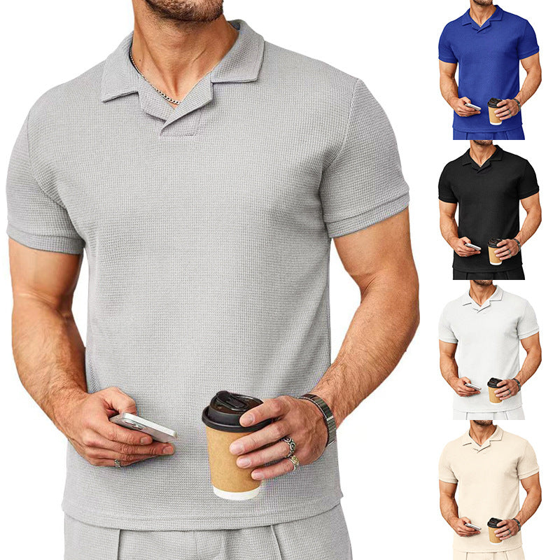 Men's short-sleeve knitted polo with open shirt collar and body-hugging fit StylebySassy
