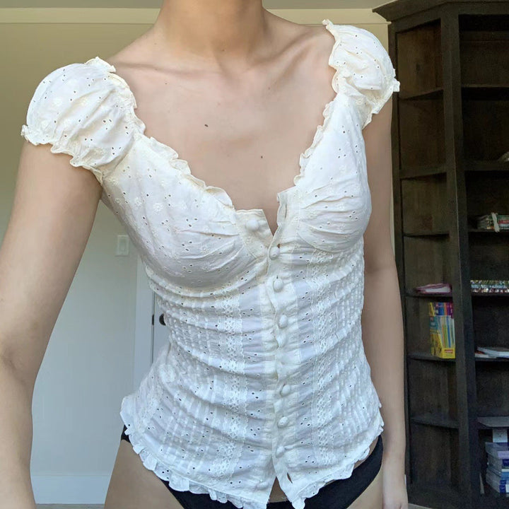 Ladies ruffle shirt with floral details StylebySassy