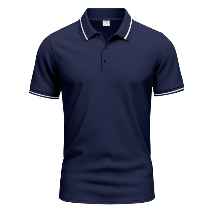 Men's breathable interlock polo shirt with contrast tipping, short button placket and slim silhouette StylebySassy