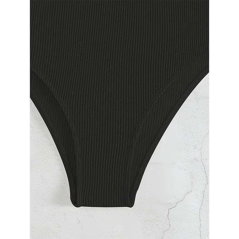 Women's one-piece swimsuit with elegant V-neckline and decorative ring