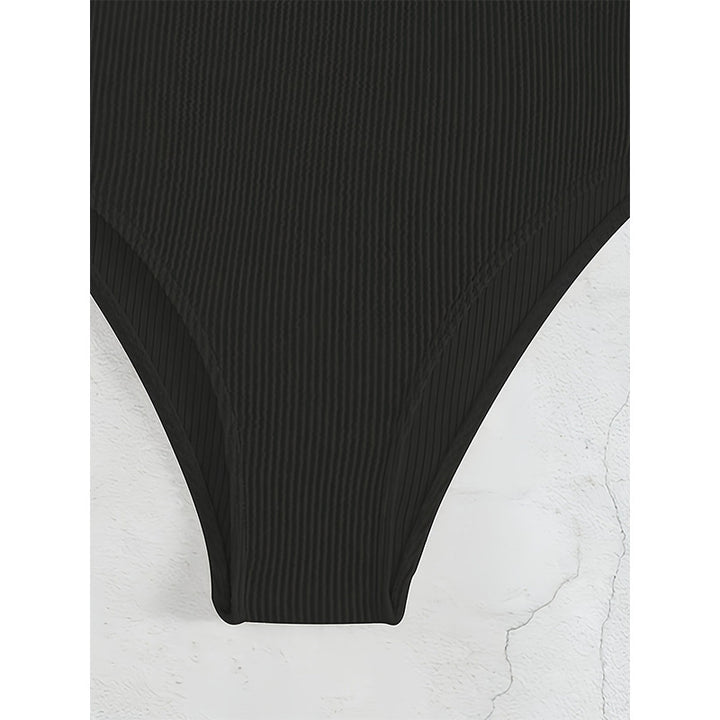 Women's one-piece swimsuit with elegant V-neckline and decorative ring