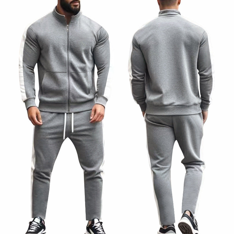 Men's narrow-cut two-piece with stand-up collar zip jacket and tapered drawstring pants StylebySassy