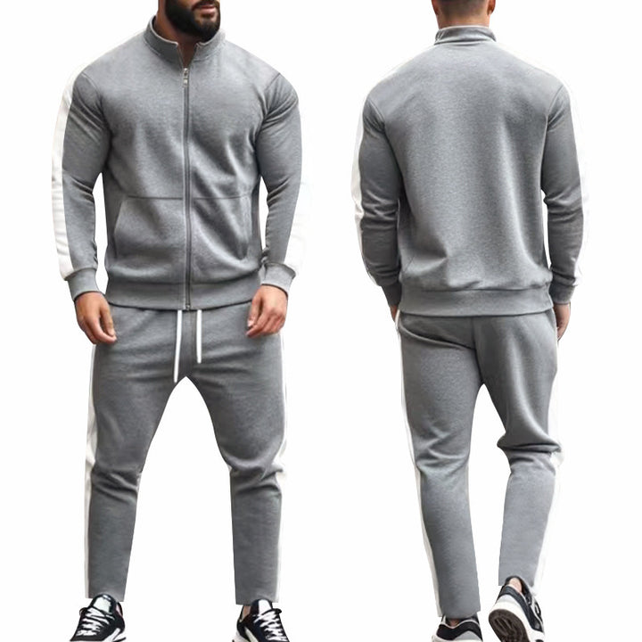 Men's narrow-cut two-piece with stand-up collar zip jacket and tapered drawstring pants StylebySassy