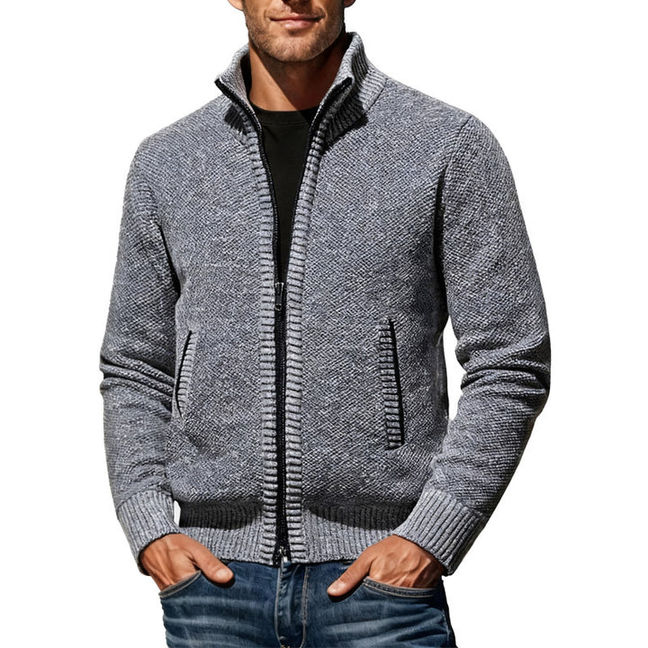Men's knitted bomber jacket with stand-up collar and two-way zipper StylebySassy