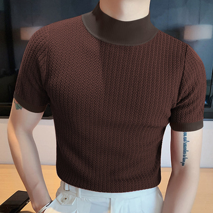 Men's short sleeve fine knit shirt with stand-up collar StylebySassy