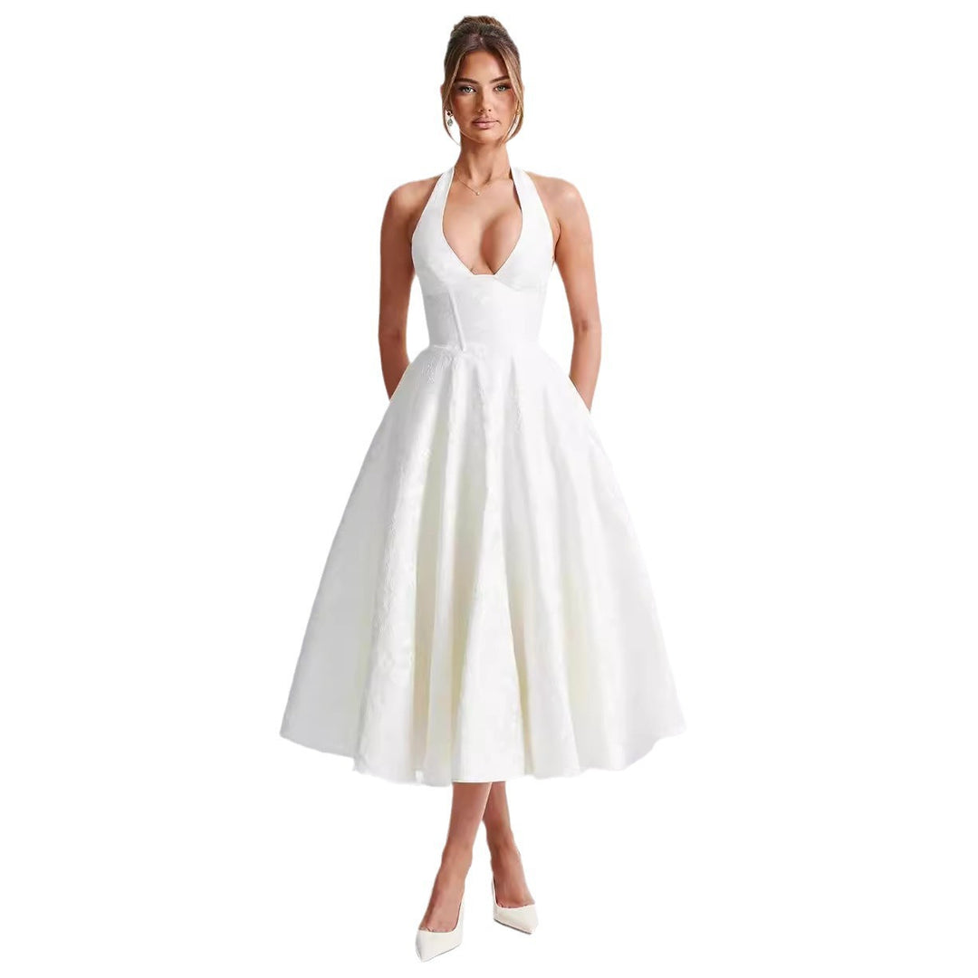 Women's Elegant Halterneck Ball Gown with Flared Skirt StylebySassy