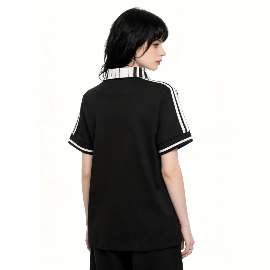 Women's polo shirt with creative print and striped pattern StylebySassy