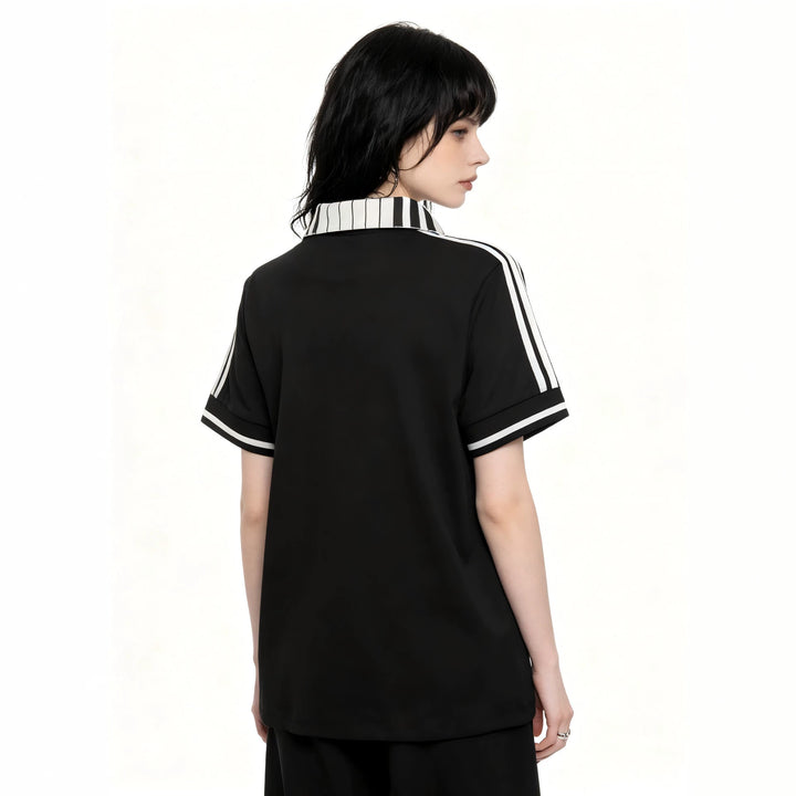 Women's polo shirt with creative print and striped pattern StylebySassy