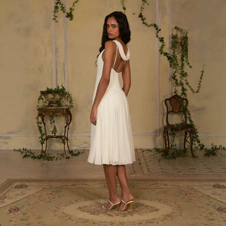 Ladies Elegant Midi Dress with Off-Shoulder Design and Flowing Skirt StylebySassy