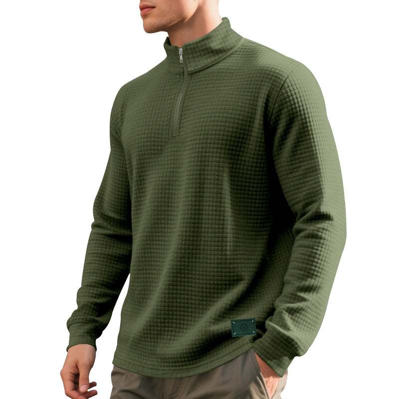 Men's nano lightweight waffle knit pullover with short collar zipper and rounded hem StylebySassy