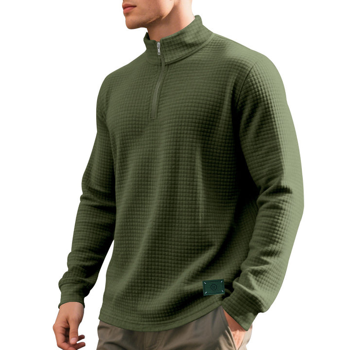 Men's nano lightweight waffle knit pullover with short collar zipper and rounded hem StylebySassy