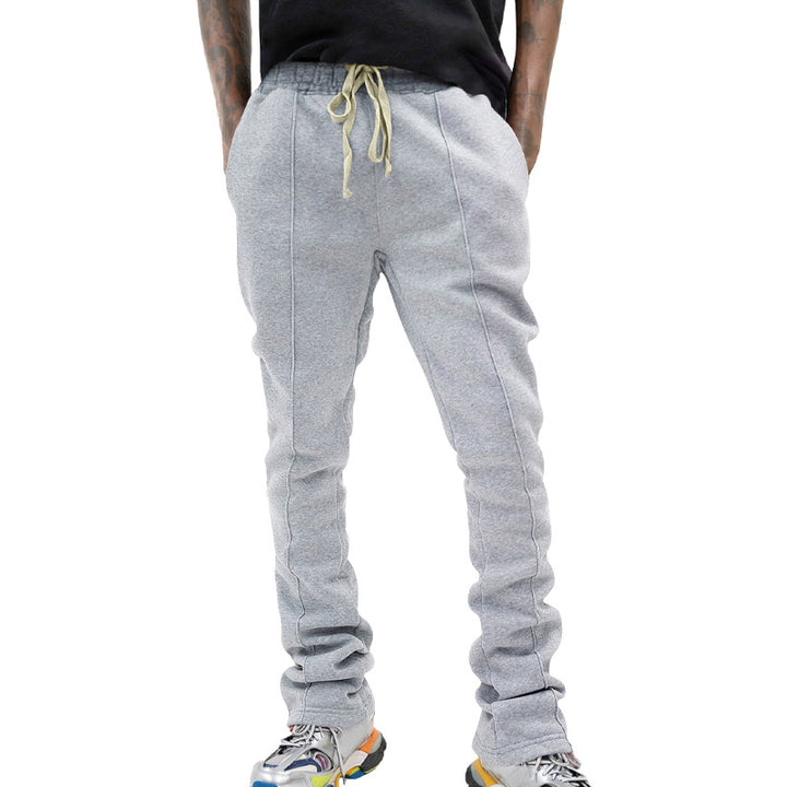 Men's slim-fit casual pants with drawstring, decorative seams, and side contrast stripe StylebySassy