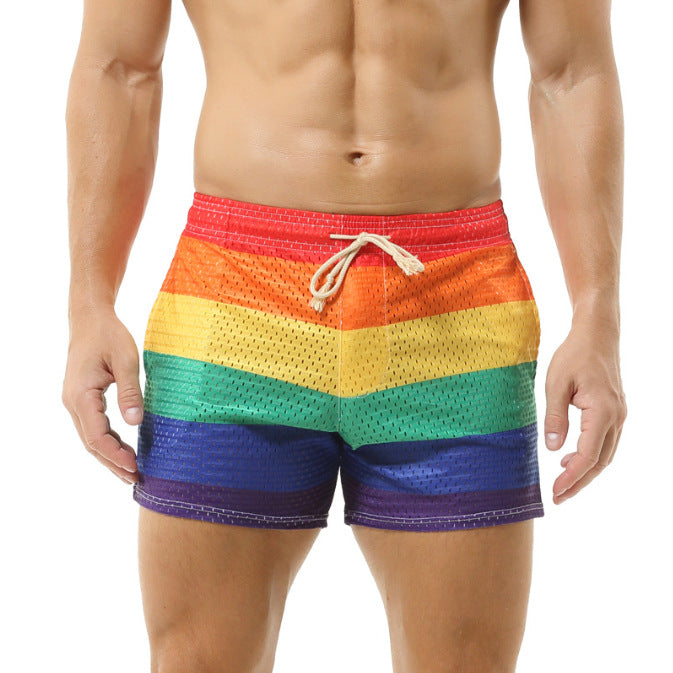 Men's short cut mesh swim shorts with elastic drawstring waistband and breathable lining StylebySassy