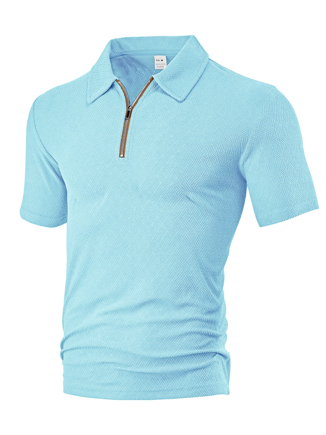Men's slim fit half-zip polo with fine herringbone jacquard structure StylebySassy