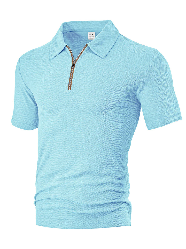 Men's slim fit half-zip polo with fine herringbone jacquard structure StylebySassy