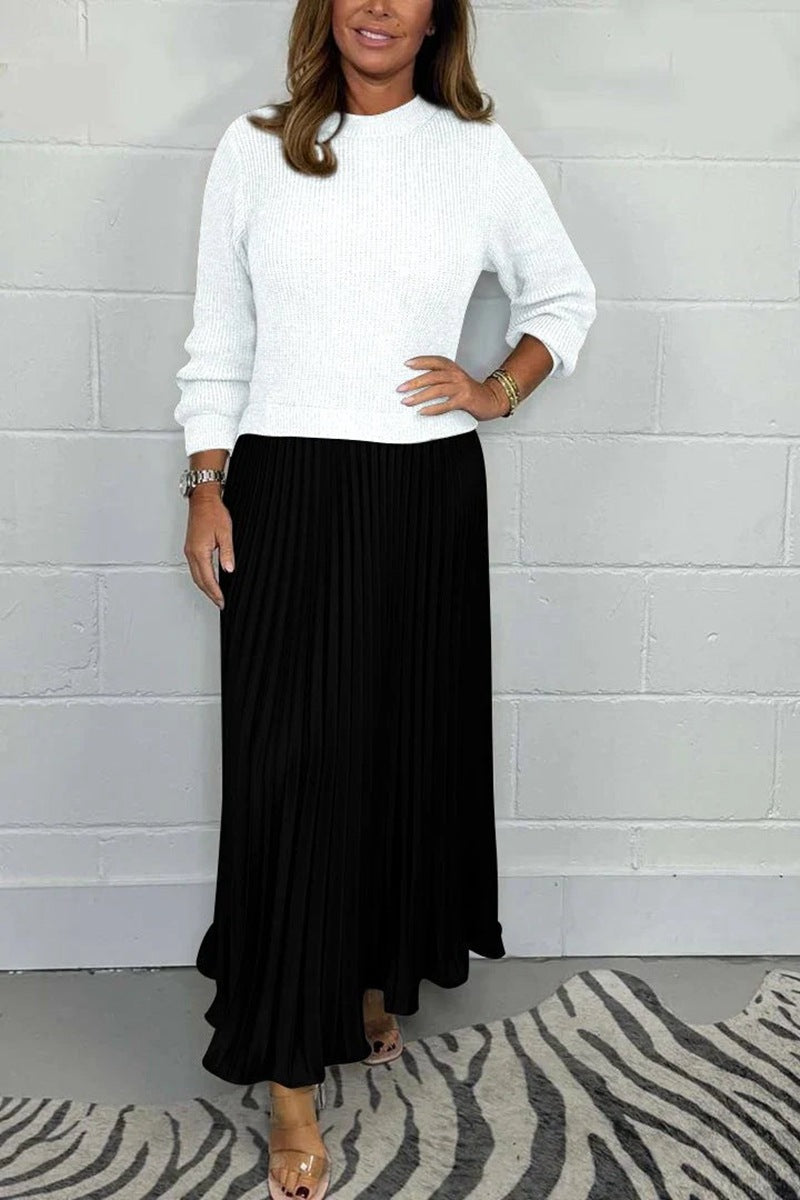 Women's nan pleated maxi skirt with elastic comfort waistband and softly falling pleats StylebySassy
