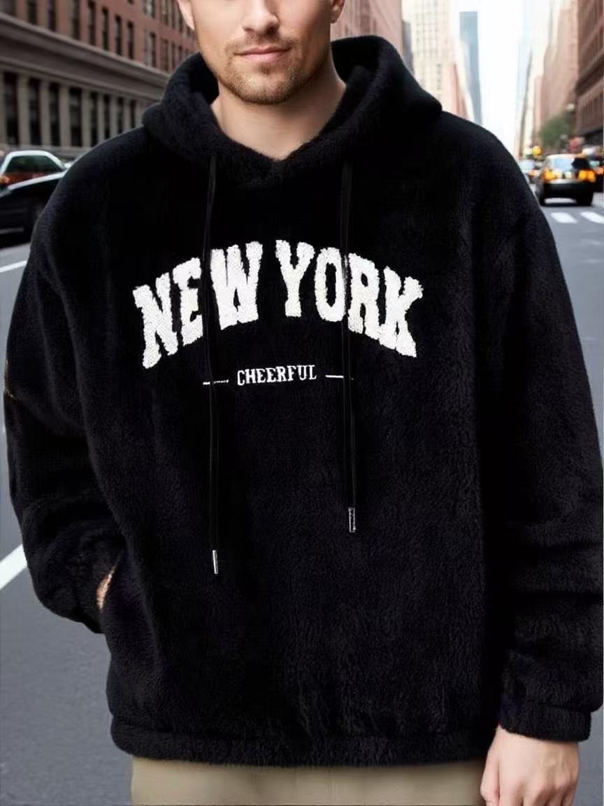 Men's cozy fleece hoodie with relief logo, drawstring and kangaroo pocket StylebySassy
