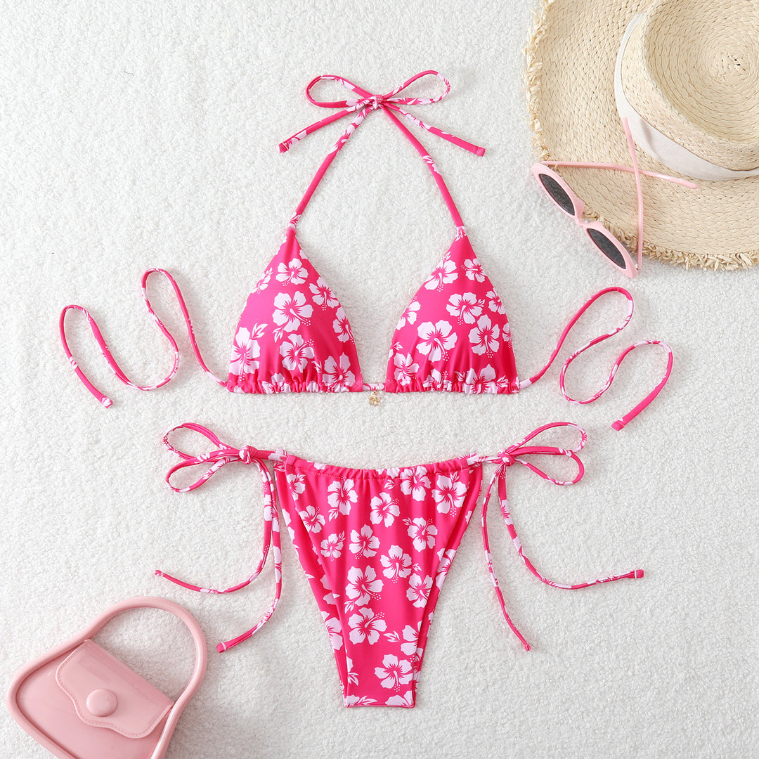 Women's triangle bikini with adjustable ties and floral patterns StylebySassy