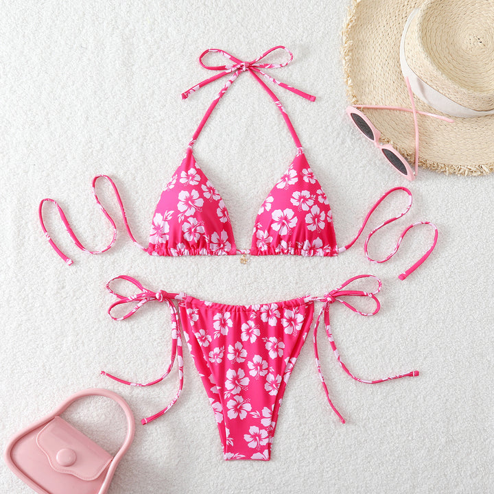 Women's triangle bikini with adjustable ties and floral patterns StylebySassy