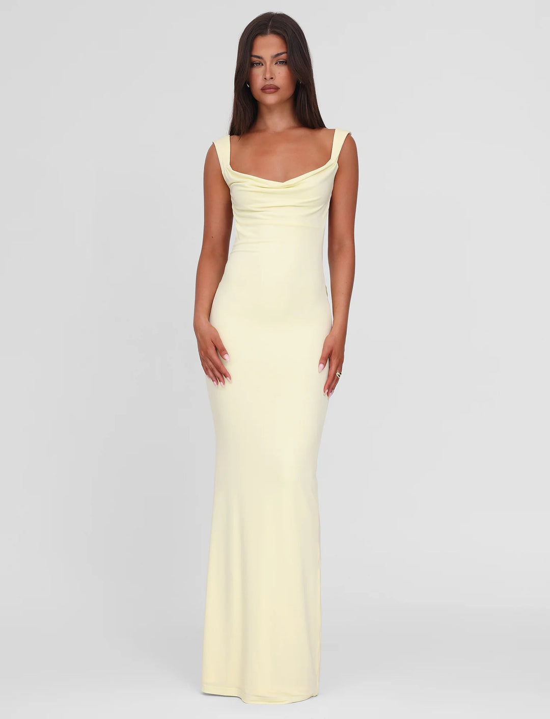 Women's body-hugging evening dress with square neckline and wide straps StylebySassy