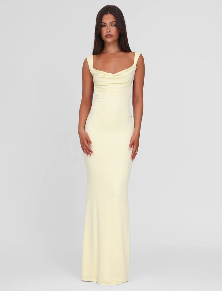 Women's body-hugging evening dress with square neckline and wide straps StylebySassy