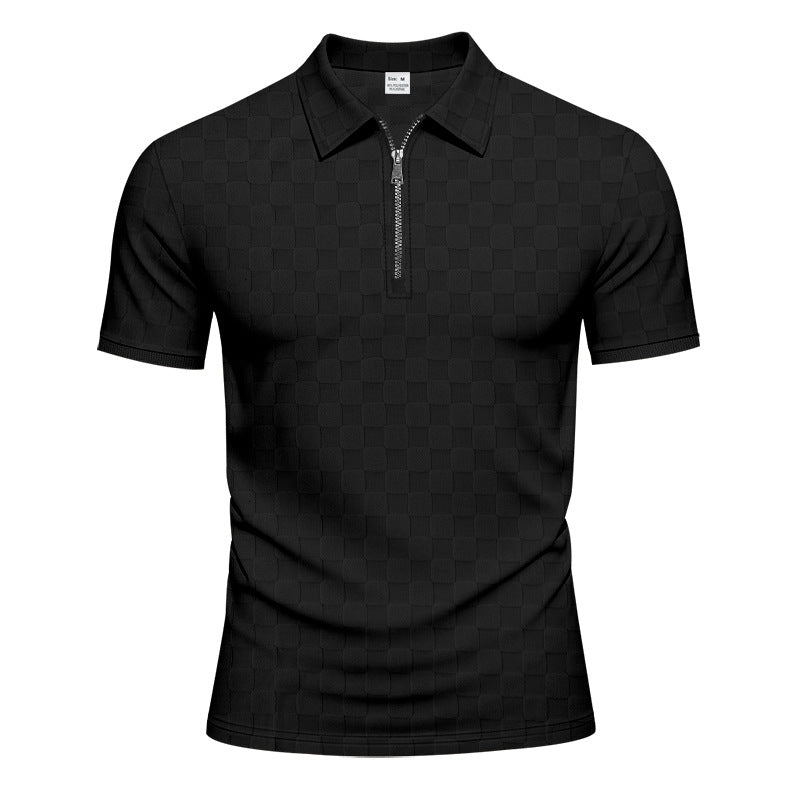 Men's short half-zip polo shirt made of structured waffle piqué with shirt collar and fitted silhouette StylebySassy
