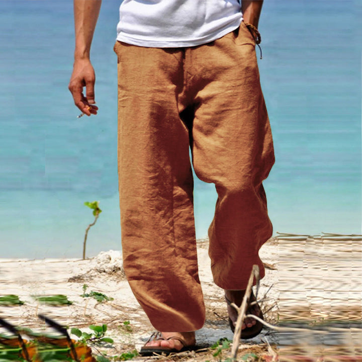Men's casual beach pants in palazzo cut made of breathable linen-cotton blend with comfort waistband StylebySassy