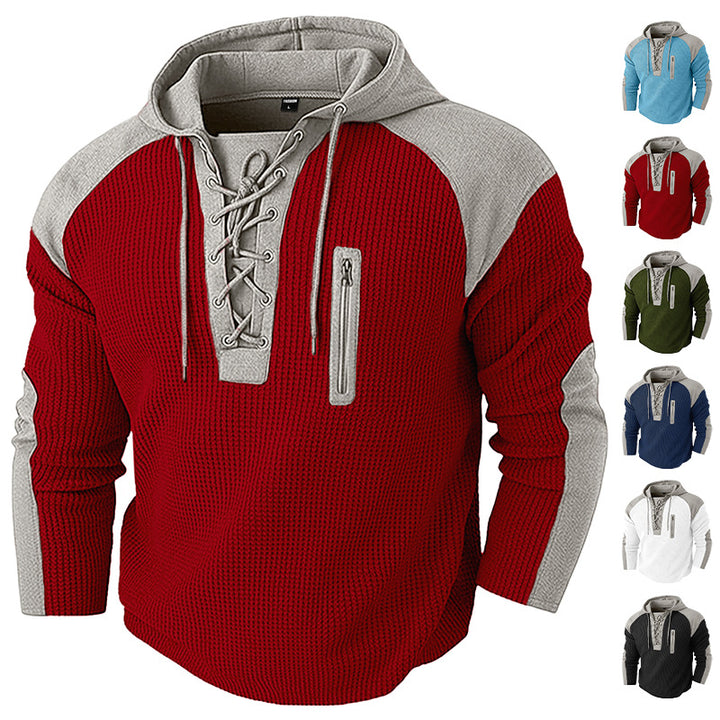 Men's hoodie with lacing trim and vertical zipper chest pocket StylebySassy