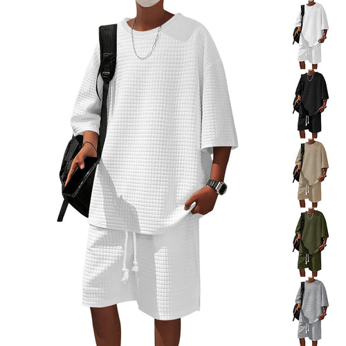 Men's square structure leisure set with oversized round neck shirt and knee-length relax shorts StylebySassy