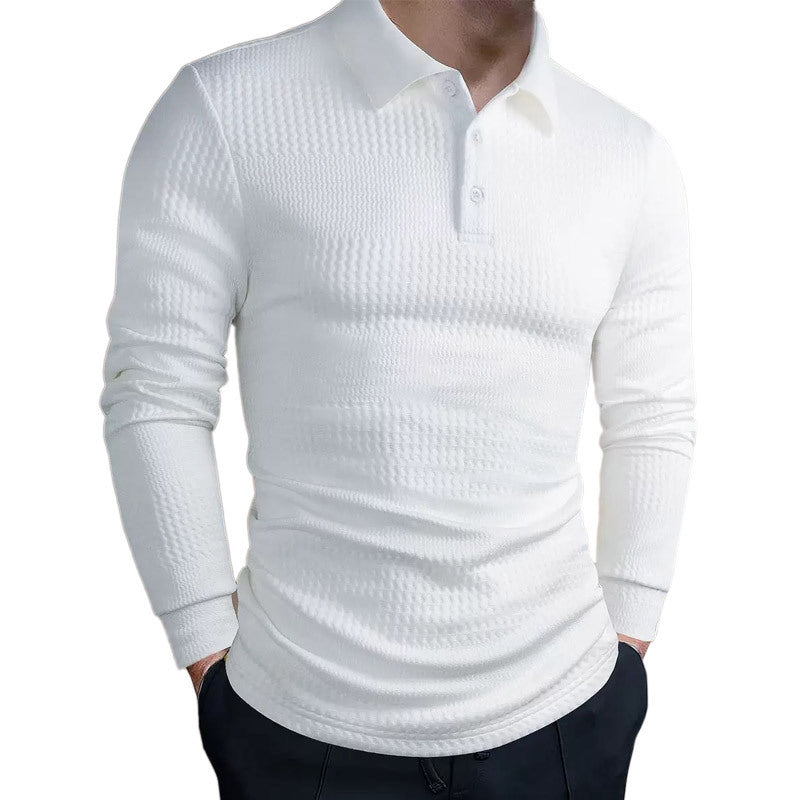 Men's tailored waffle knit polo shirt with classic polo collar StylebySassy