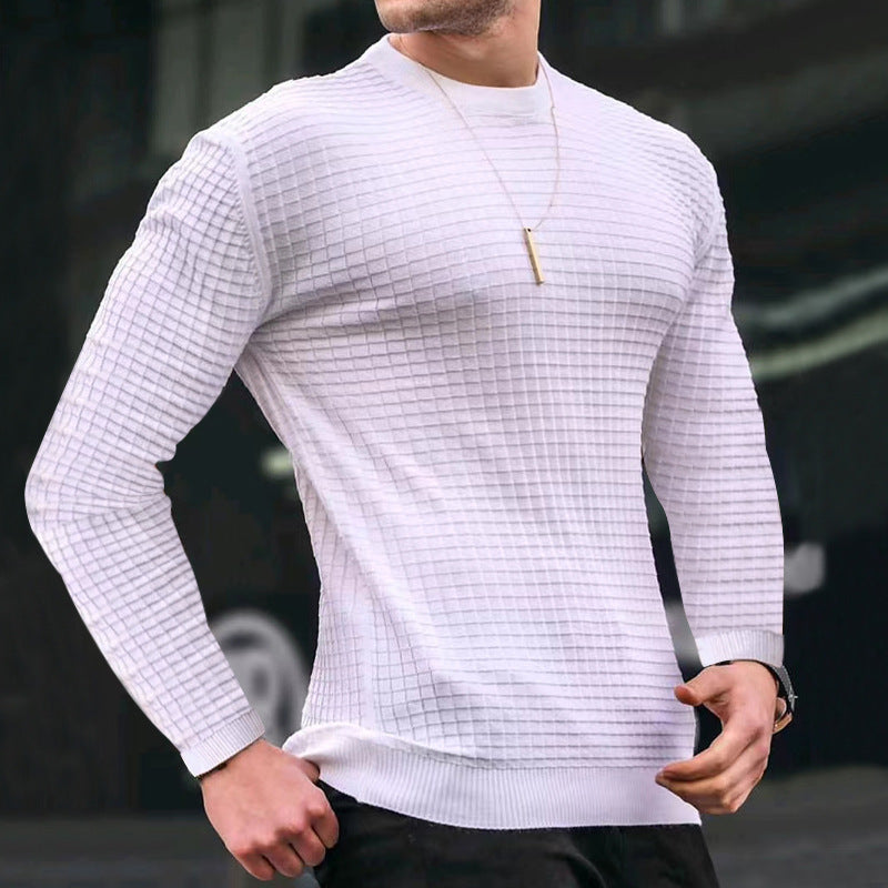 Men's fitted waffle round neck sweater made of fine knit with ribbed cuffs StylebySassy