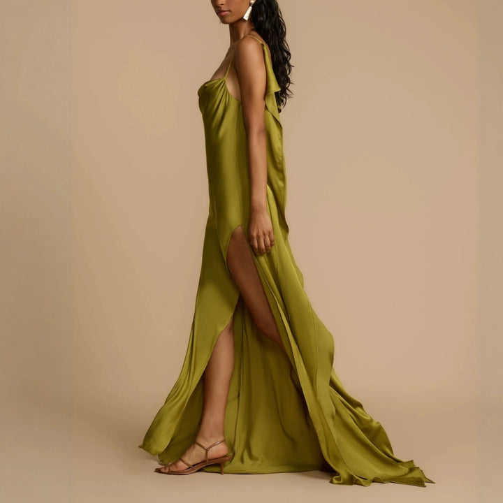 Women's Elegant Maxi Dress with Deep V-Neck and Side Slit StylebySassy