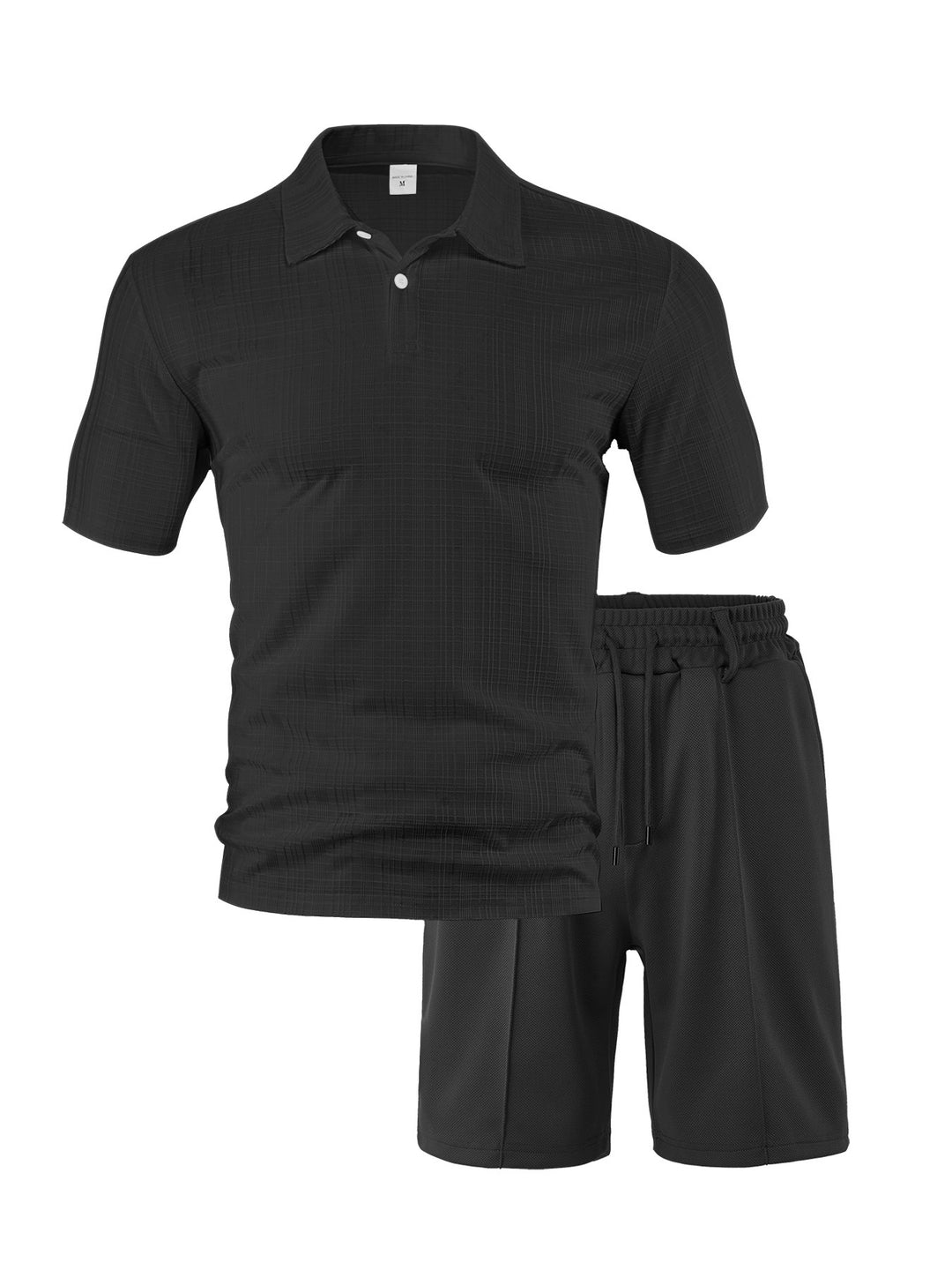 Men's two-piece summer travel set with textured short-sleeve polo shirt and functional mesh shorts StylebySassy